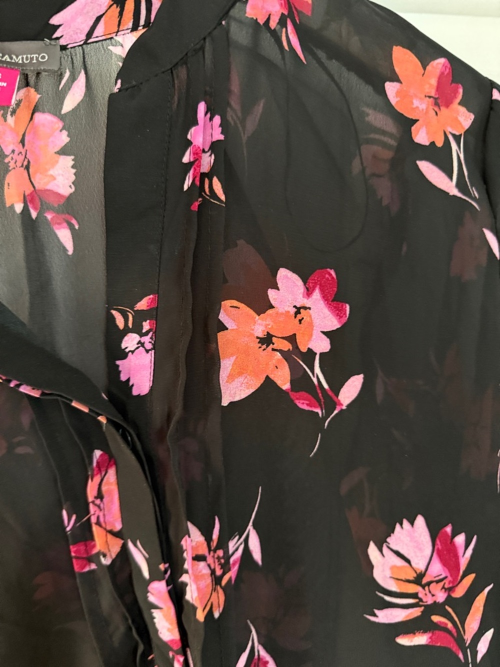 Vince Camuto Black Sheer Blouse with Pink & Coral Floral Print - Picture 4 of 5